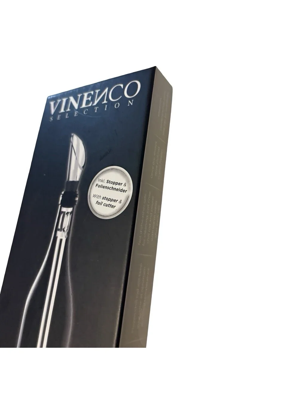 NEW~VINENCO SELECTION: Stainless Wine Chiller with Stopper & Foil Cutter/Swell
